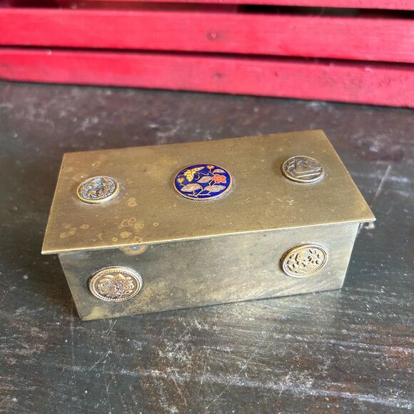 Rustic Brass Stamp Trinket Box - Picture 1 of 10